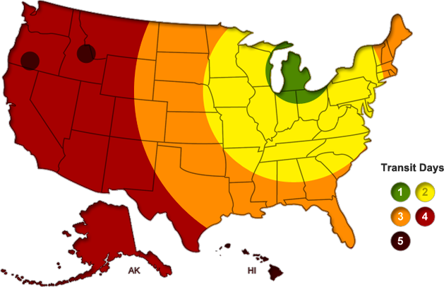 ship_days shipping time map